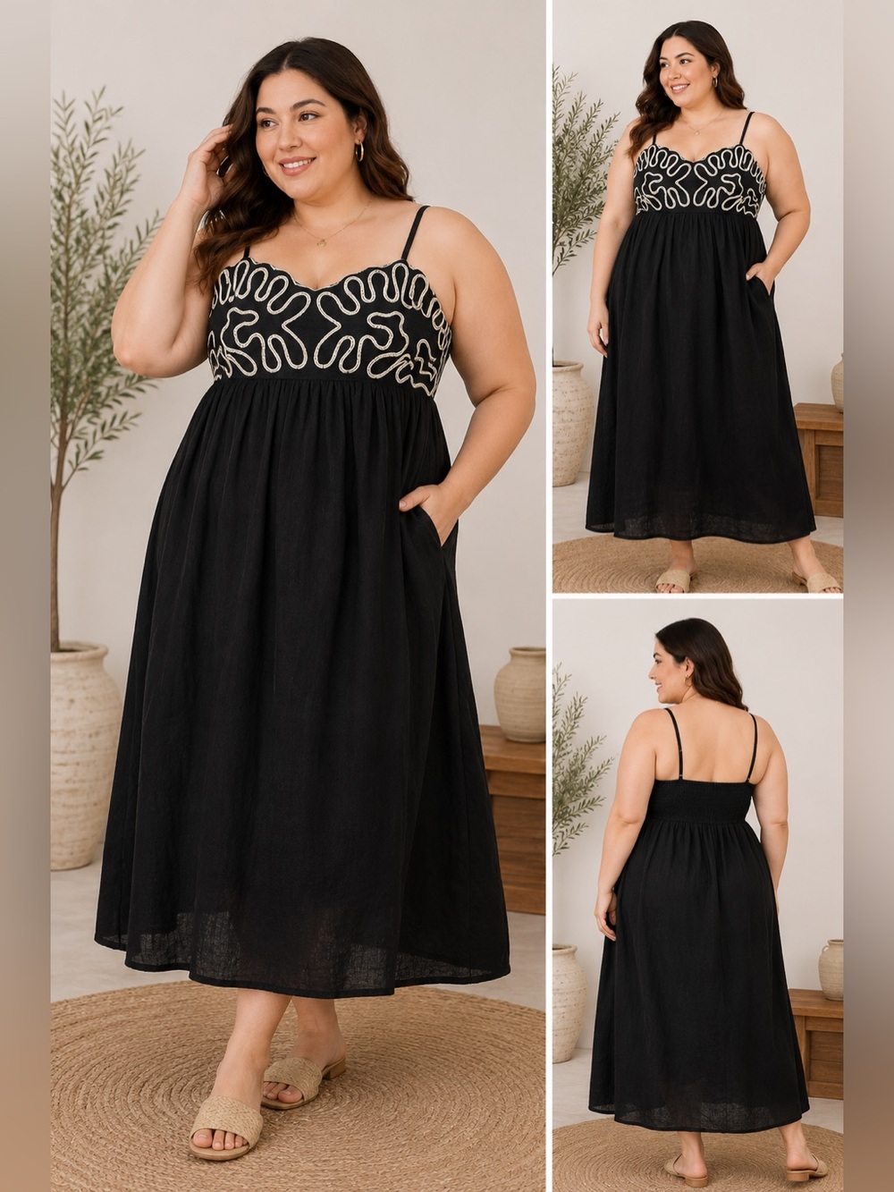 A New Day Black Embroidered Linen Blend Maxi Dress Plus Size XXL NWT Boho